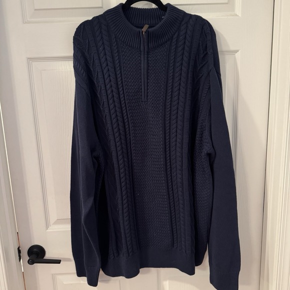 Chaps Other - Chaps Sweater Mens 3XB Blue Golf Quarter Zip Cable Knit Fisherman 100% Cotton